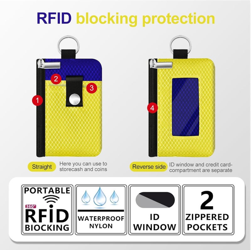 CCUMI Minimalist RFID Blocking Small Wallet with ID Window,WaterResistant Zip Id Case Wallet with Lanyard Keychain for Cards,Cash,Travel,Women,Men (Lemon Yellow/Sapphire Blue) - Image 2